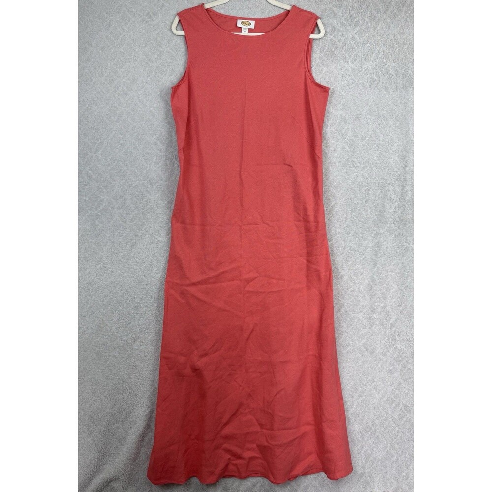 Vtg Talbots Maxi Dress 12 Coral Linen Blend Lagenlook Modest Vacation Minimalist